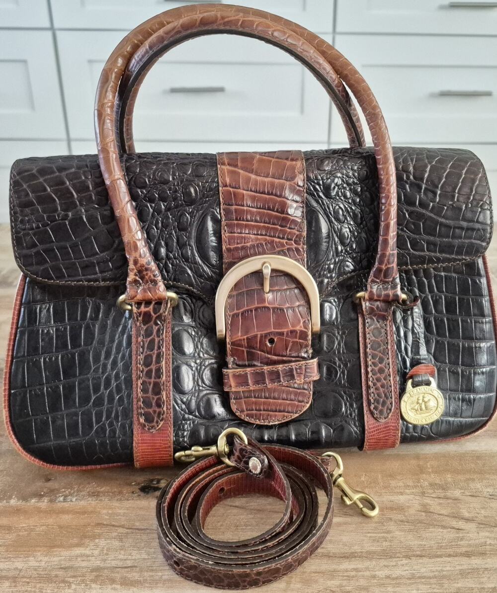 Vintage Brahmin Tricolor Collection Italian Leather Satchel Crossbody
